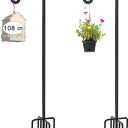 Artigarden 108 inch Outdoor Shepherd Hook with 5 Prong Base (2 Packs), Adjustable Heavy Duty Garden Hanging Stake for Bird Feeder Solar Light Plant Hanger Wedding Decor, Matte Black