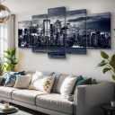 5 Parts New York City Canvas Wall Art Manhattan Skyline at Night Picture Prints Modern Home Office Wall Decoration Stretched Ready to Hang