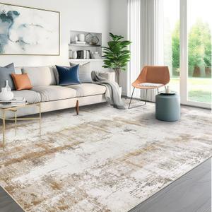 famibay Machine Washable Area Rugs 8x10 Rugs for Living Room Low Pile Neutral Area Rug Large Dining Room Rugs for Under Table Rubber Back Abstract Carpet for Living Room Under Bed(Beige/Camel (8'x10', Beige and Camel)