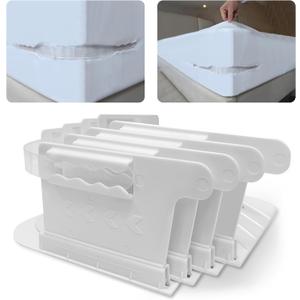 Bed Sheet Holders for Corners, Sheet Holders Keep Sheets Firm & Tight - Lock Fitted Bed Sheet Holder 4PCS, Sheet Straps for All Sheet Mattress Sizes Easy Installation (White)
