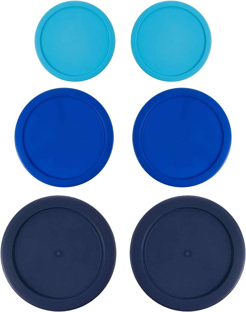 Replacement Lids for Pyrex Containers Round Glass Food Plastic - (2) 2-Cup Light Blue, (2) 4-Cup Blue, (2) 7-Cup Navy - BPA-Free, Dishwasher & Microwave Safe