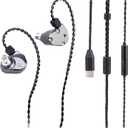 TINHIFI C2 HiFi IEM | LCP+PU Composite Diaphragm | 0.78mm 2-Pin Gold-Plated Cable | High-Resolution in-Ear Monitors for FPS Gaming & Music (Gun Color, C2 2025 Type-C+Mic)