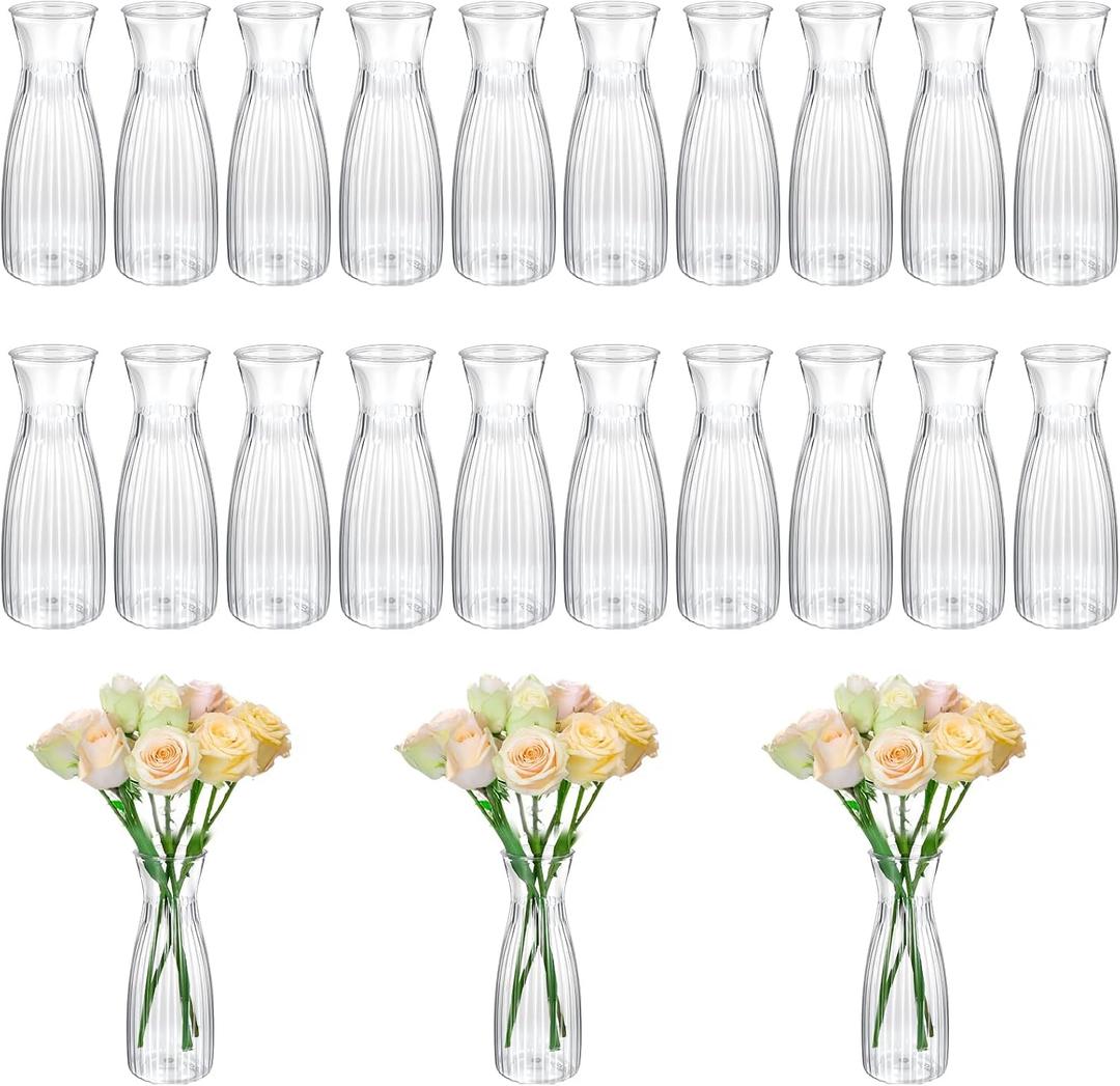 20 Pcs Plastic Bud Vases Bulk Small Plastic Vases, Clear Container for Flowers Height Shatterproof Bud Vase, Mini Vintage Floral Vase for Home Decor, Living Room, Office Decoration, Housewarming Party