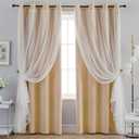 Anytime Home Curtains Blackout and Sheer Layered Solid Window Curtain Panel Pair with Grommet Top, 52Wx84L,Beige