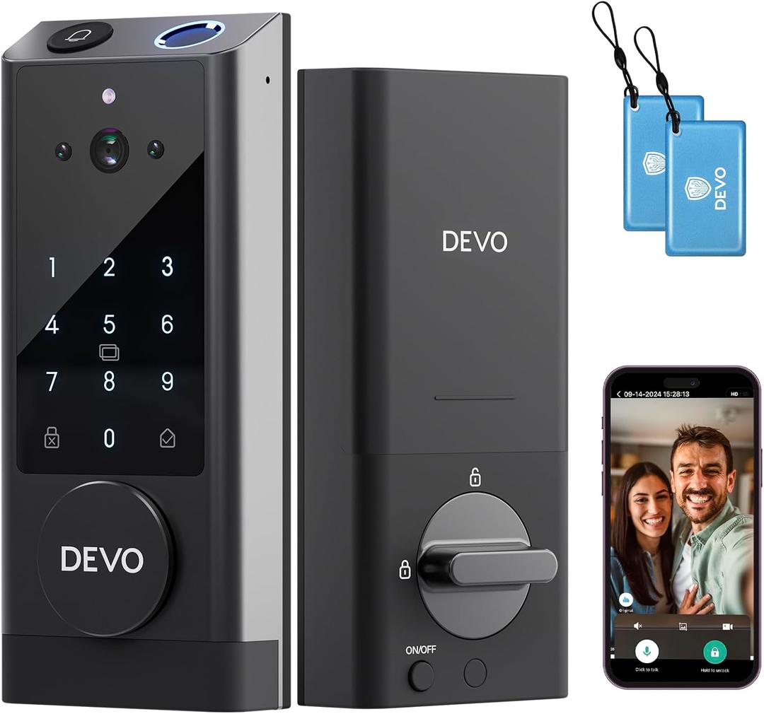 Devo G1 Video Smart Lock with Camera&Doorbell, 6-in-1 Keyless Entry Door Lock with App Remote, Fingerprint ID, Auto Locks, Built-in Wi-Fi Smart Deadbolt for Front Door, Easy Install, Waterproof, BHMA Grade 3