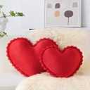 AELS Heart Shaped Pillow, Set of 2, Velvet Throw Pillows, Soft Velvet Love Pillows with Faux Fur Pom Poms, 20 & 16 Inches, Cute Valentines Day Decorations, Wedding Decor, Red
