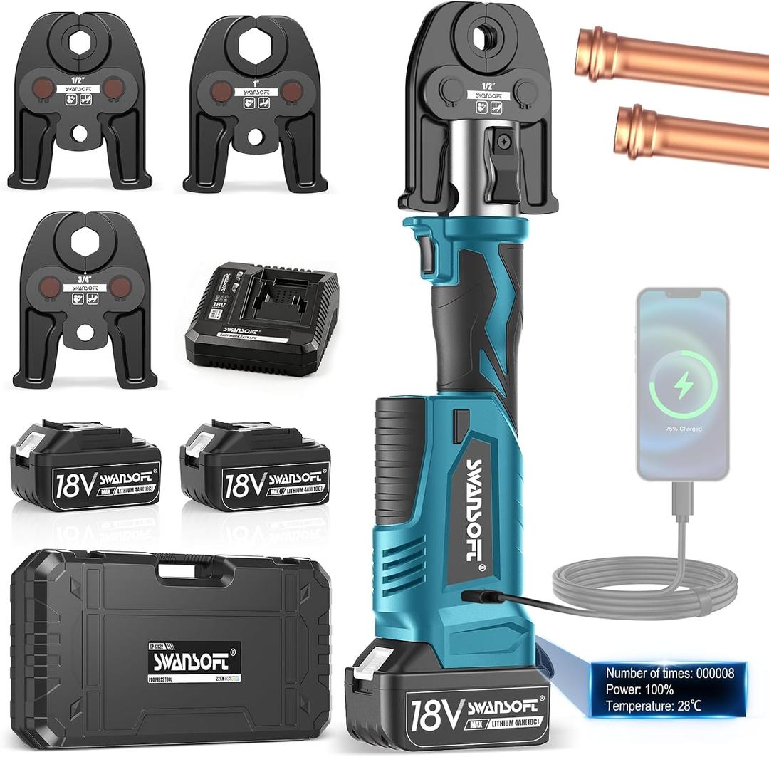 SWANSOFT 22kN Electric Hydraulic Crimping Tool for VUS 1/2"-1" Copper Pipes