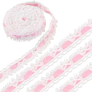 2 Yards Pink Lace Ribbon, Bow Lace for Crafts, Vintage Pink Laces, Stretch Laces Trim for Wrapping, Bouquet Packaging, DIY Crafts, Wedding Decorations, Party Decoration