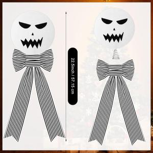 22.5 Inch Christmas Tree Topper Decorations Black and White Bow Christmas Ornaments Skeleton Gothic Xmas Decor Black Tree Topper for Xmas Party Decor Home