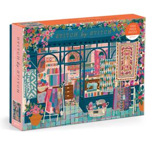 Galison Stitch by Stitch  1000 Piece Puzzle Fun and Challenging Activity with Bright and Bold Quilting and Crafting Themed Storefront Artwork for Adults and Families