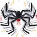 yosager Halloween Decor Electric Dropping Spider Upgrade 47in (Stretched Legs), Voice Activated Moving Hanging Spider with Red Eye & Spooky Sound, Large Scary Prop House Door Wall Window Yard Patio