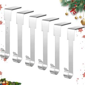 Christmas Stocking Holders, Metal Mantel Hooks Hanger Non-Slip Christmas Stocking Hooks for Fireplace Mantle Christmas Party Decoration (Silver-6pcs)