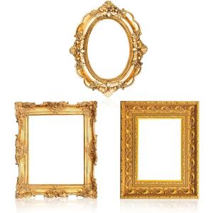 Amyhill 3 Pcs Large Photo Booth Props Picture Frame 3 Sizes Gold Wedding Selfie Frame Vintage Props Accessories for Wedding Bachelorette Birthday Carnival Party Decor