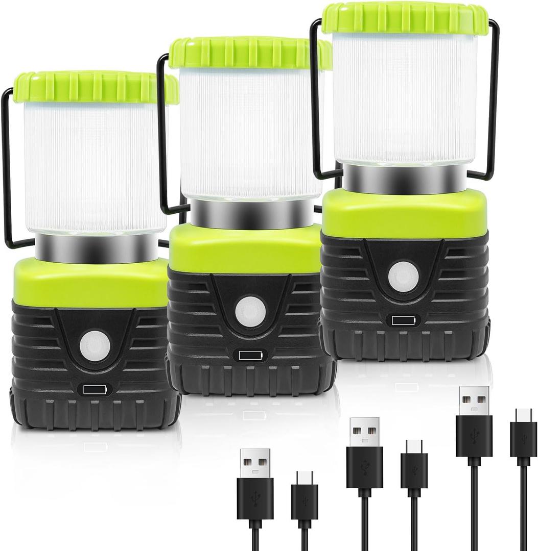 Jarxin 3PCS 6500K White Light LED Camping Lantern Rechargeable 1000LM, 4500mAh Power Bank, Flashlight for Hurricane Emergency, Hiking, IP44 Waterproof Lantern(Green)