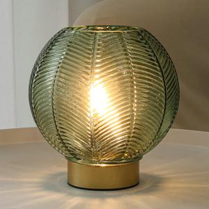 LUSHARBOR Battery Operated Lamp with Timer, Decorative Green Glass Table Lamp Cordless, Small Ambient Lamp for Bedside Bedroom Living Room Decor -Green