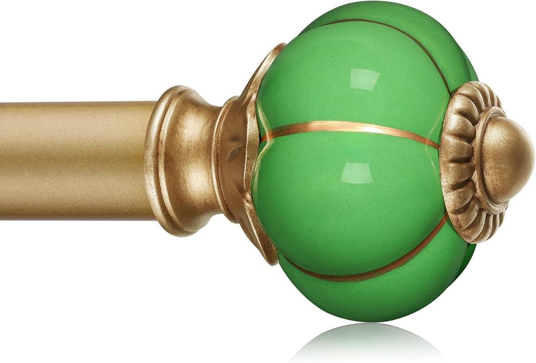 Ceramic Curtain Rods for Windows 48 to 84 Inch,1 Inch Adjustable Telescoping Drapery Rod Heavy Duty Window Treatment Single Curtain Rod Set for Bedroom,Gold Green