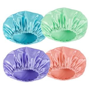 AmazerBath Shower Cap, 4 PCS Shower Caps for Women Reusable Waterproof, Double Layers Hair Cap for Shower, Elastic and Flexi Bath Caps, Environmental Protection Bathing Hat for Adult Kids (Medium, Green- Purple- Pinkish-orange- Blue)
