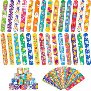 48 Pieces Easter Day Slap Bracelet for Kids, 24 Styles Colorful Easter Slap Wristbands Bulk for Kids Party Favors Supplies Classroom Prizes Exchange Gifts