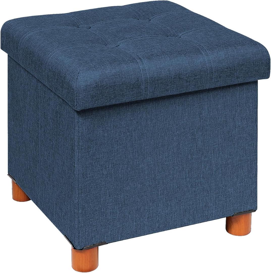 B FSOBEIIALEO Storage Ottoman with Tray, Foot Stools and Ottomans with Legs, Storage Cube Seat Linen Blue 15" (Medium)