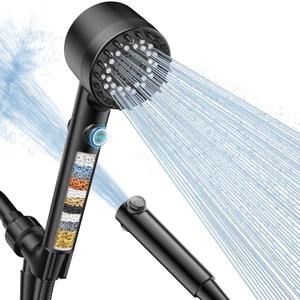 FEELSO Filtered Shower Head with Handheld, High Pressure 4 Spray Showerhead with Filters & Upgraded Anti-clog Nozzles for Hard Water -Remove Chlorine, Reduce Dry Itchy Skin -ON/OFF Switch for Pet Bath (Black)