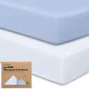2-Pack Waterproof Baby Crib Sheets for Boys, Girls - 52x28 Viscose Derived from Bamboo Toddler Bed Sheet Neutral, Fitted Crib Mattress Protector Cover for Baby Bedding, Soft & Gentle (Blue Flax)