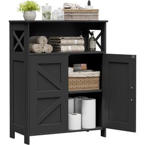 Homhedy Farmhouse Bathroom Storage Cabinet with 2 Doors, Toilet Paper Cabinet with Adjustable Shelves, Small Bathroom Cabinet for Kitchen/Laundry/Living Room, 11.8 x 23.6 x 31.5 Inches, Black