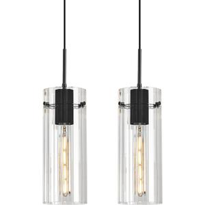 Modern Black Pendant Light Kitchen Island, 4.7" Glass Shade 2 Pack | Adjustable Hanging Cord, E26 Bulb Base, Matte Black Metal, for Dining Room Foyer Entryway Bathroom, Easy Installation