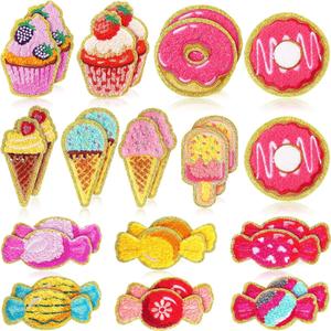WILLBOND 28 Pieces Self Adhesive Chenille Patches Bulk Cupcake Candy Cream Chenille Patches for Women Clothes Jeans Backpacks Birthday Party Gifts(Classic Style)
