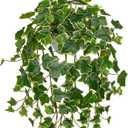 Hollyone Fake Hanging Plants with Pots, Artificial Potted Ivy Vine Faux Ivy Leaves Hanging Greenery Plants for for Home Ceiling Bedroom Living Room Garden Front Porch Table Shelf Wall Decoration (Green White #2)