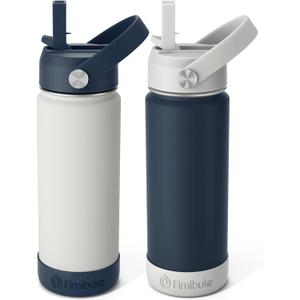 Fimibuke Kids Insulated Water Bottle, 18oz BPA FREE Kids Cups with Straw Double Wall Vacuum Tumbler 18/8 Stainless Steel Leak Proof Toddler Water Bottle for School Boys Girls (2 Pack, Coastal)