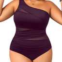 Aqua Eve Plus Size One Piece Swimsuit for Women Tummy Control Bathing Suits One Shoulder Swimwear (18 Plus, Purple)