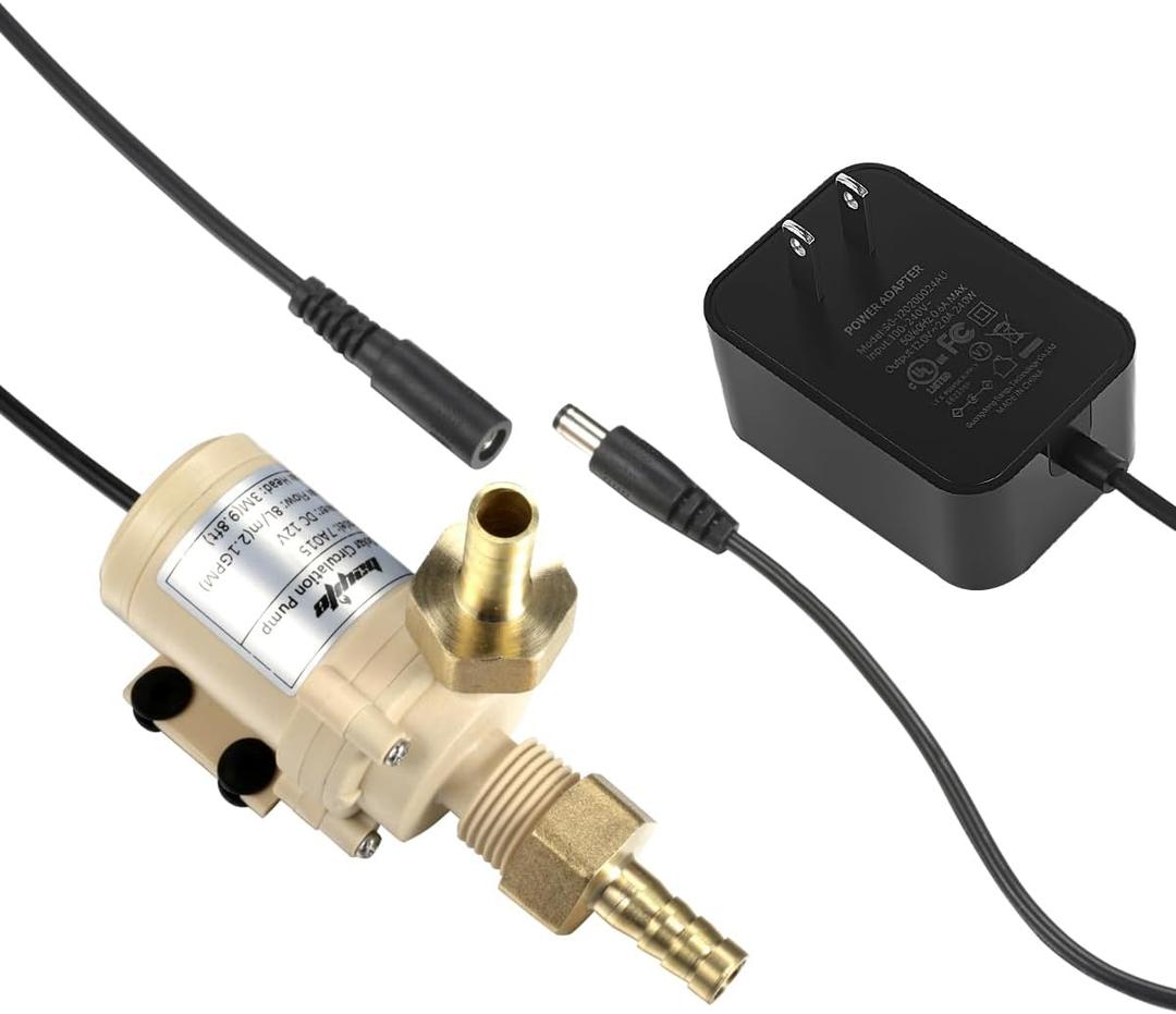 bayite BYT-7A015 DC 12V Solar Hot Water Heater Circulation Pump with DC Power Supply Adapter Low Noise 3M Head 8LPM 2.1GPM