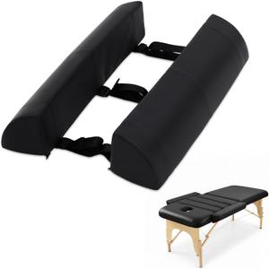 AceOrbit Massage Table Arm Rest Bolster Pillow Set Adjustable PU Leather Side Arm Extensions with Secure Straps for Massage Table (Black), 26" x 10" x 10"
