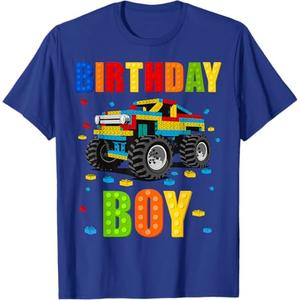 Birthday Boy Building Bricks Monster Truck Birthday Party T-Shirt, S
