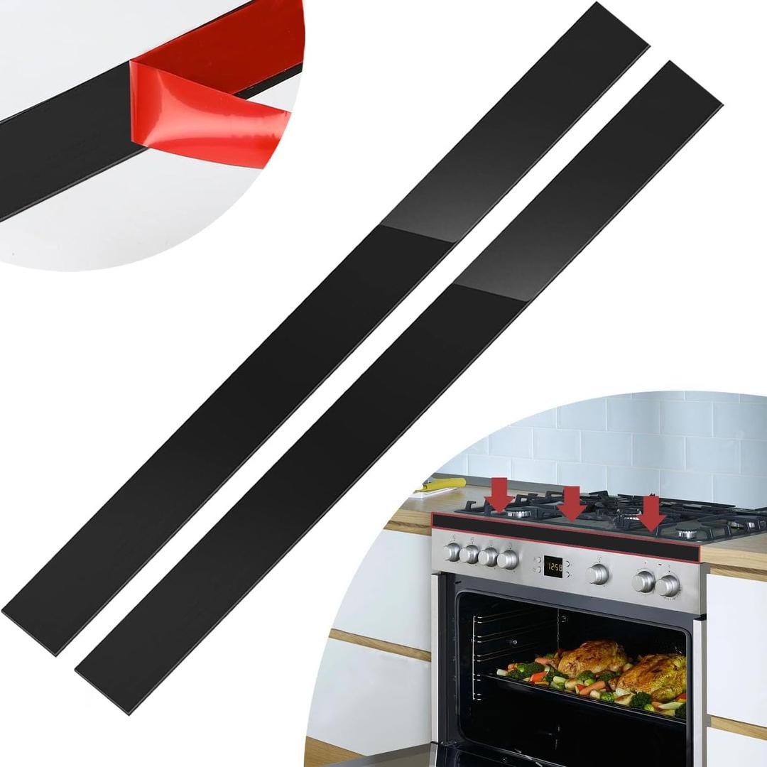 2 Pcs 304 Stainless Steel Strips, Brushed Self Adhesive Strip Metal Trim Strip, Finishing Sheet Metal Strip for Microwave/Oven/Cooktop, 30" Long, 3" Wide Gap Filler for Kitchen Decor-Black