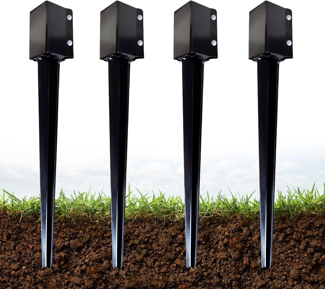 ARIFARO 4x4 Fence Post Anchor Ground Spike, 32 Inch Heavy Duty Powder Coated Metal Post Anchor for Mailbox, Fence & Garden Posts, Fits 3.5" x 3.5" Actual Post, Black, Pack of 4