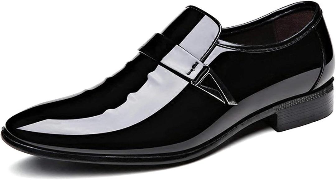Men's Pointed-Toe Tuxedo Dress Shoes Casual Slip-on Loafer (12, Black)