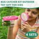 Halloscume 4 Sets Bug Collection Kit for Kids, Explorer Outdoor Kit with Bug Containers for Insects, Magnifying Glass, Tweezers, Nature Exploration Gift Toy for Girls Boys(4 Colors)