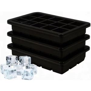 Silicone Ice Cube Trays 3Packs, Easy Release Ice Cube Molds with Lid, Freezer Stackable Ice Maker for Whiskey, Baby Food, BPA Free (Black)