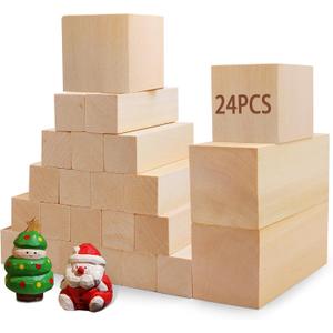 Basswood Carving Blocks for Crafts,Cymuber 24 PCS Whittling Wooden Blockss Kit with 3 Sizes,Wood Carving Blocks Wood Whittling Kit Crafts for Kids and Adults