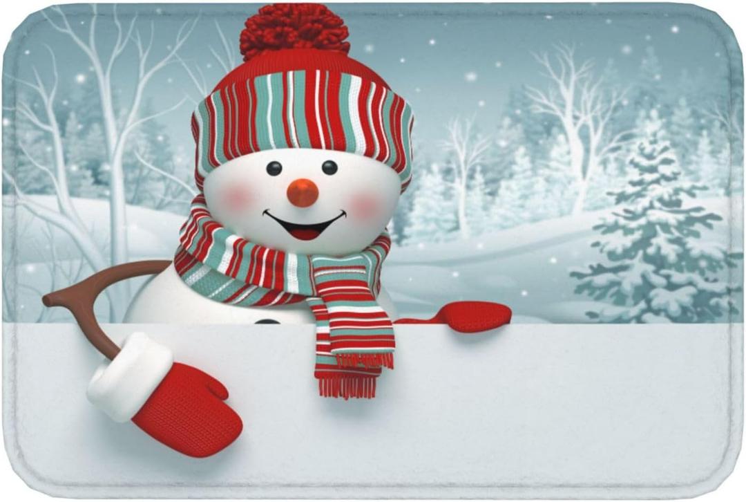 Jbofyee Cute Winter Snowman Bath Mat 24x16 Inch Non-Slip Soft Microfiber Bathroom Rugs Washable Bathmat, Carpet Rug Entryway Christmas Greeting Decor for Tub Shower Room Floor
