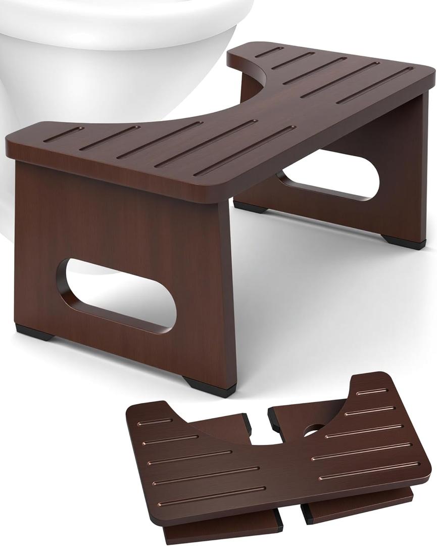 Yose Toilet Stool Foldable, 7 Inch Poop Stool for Bathroom, Toilet Stool Squat Adult, Thickened Bamboo Potty Stool with 400lb Support & Non-Slip Pads, for Better Bowel Health