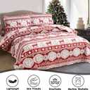 3 Pcs Red Gray Christmas Reindeer Bedding Quilt Set King Size Xmas Deer Bedspread New Year Snowflake Coverlet Holiday Bedroom Home Decor (King(108"x96"))