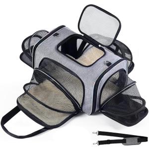 Airline Approved Cat Carrier Under Seat, 4-Way Expandable & Collapsible Soft-Sided Pet Carrier with Removable Fleece Pad - TSA Compliant for Cats, 18x11x11.5in Car & Plane Travel, Vet Visits