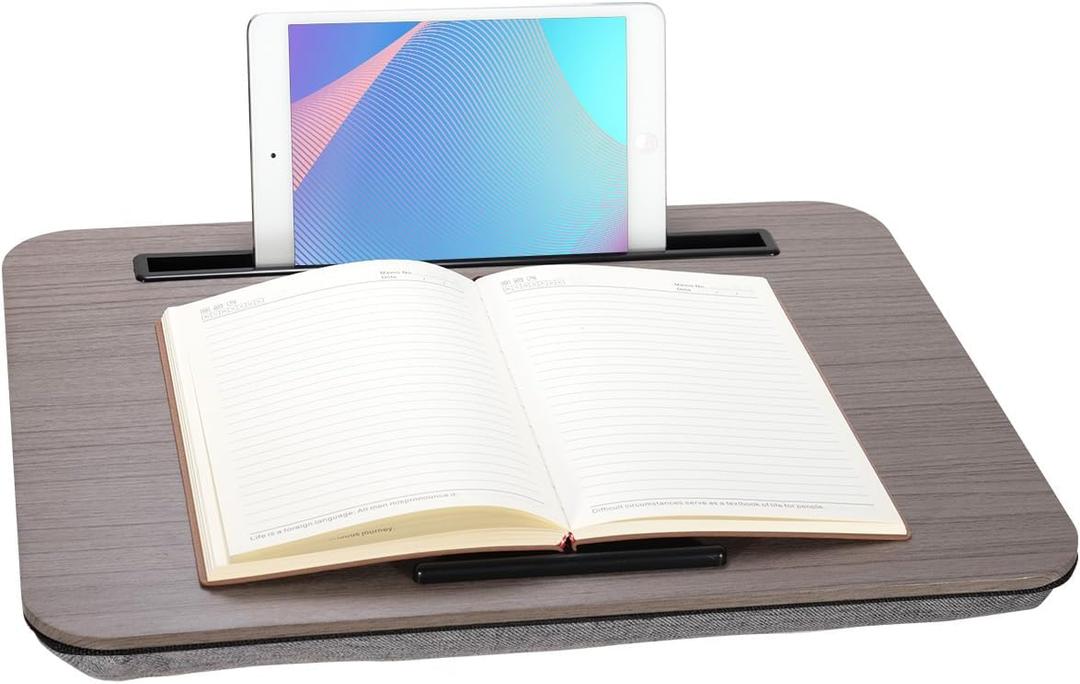 Portable Laptop Desk Fits Up to 16 Laptops, with Tablet Slot, Built-in Cushion, Great for Home & Office,Lap Desk with Cushion (Walnut, Medium)