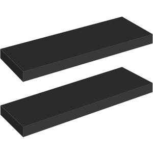 HOOBRO Floating Shelves for Wall, Wall Mounted Shelf Set of 2, 23.6" Hanging Shelf with Invisible Brackets, for Wall Decor Storage in Bathroom Bedroom Kitchen Living Room Office, Black BK60BJ01