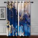 Baocicco Blue and Gold Marble Window Curtains Gold Texture Print Blackout Marble Grommet Curtain Modern Luxury Gold Crack Darkening Drape for Living Room Bedroom 2 Panels 53x63 Inch