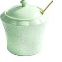 13.5oz Sugar Bowl with Lid and Spoon Green Ceramic Sugar Creamer Container, Sugar Jar, Durable Sugar Pot for Coffee Bar Accessories, Coffee Bar Decor (Pink)