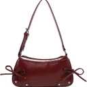 QWINEE Women's Leopard Print Purse Y2k Cheetah Shoulder Bag Bow Studded Clutch Zipper Adjustable Strap Underarm Bag (Burgundy)