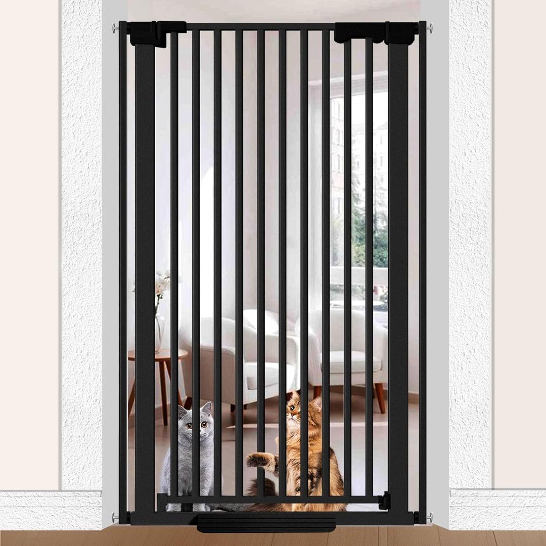 51'' Extra Tall Cat Gate Barrier for Doorways Hallways, Pressure Mounted Pet Dog Gates No Drilling Auto Close, Cat Fence Indoor Climb Proof 30-32.6'' Wide (Black)